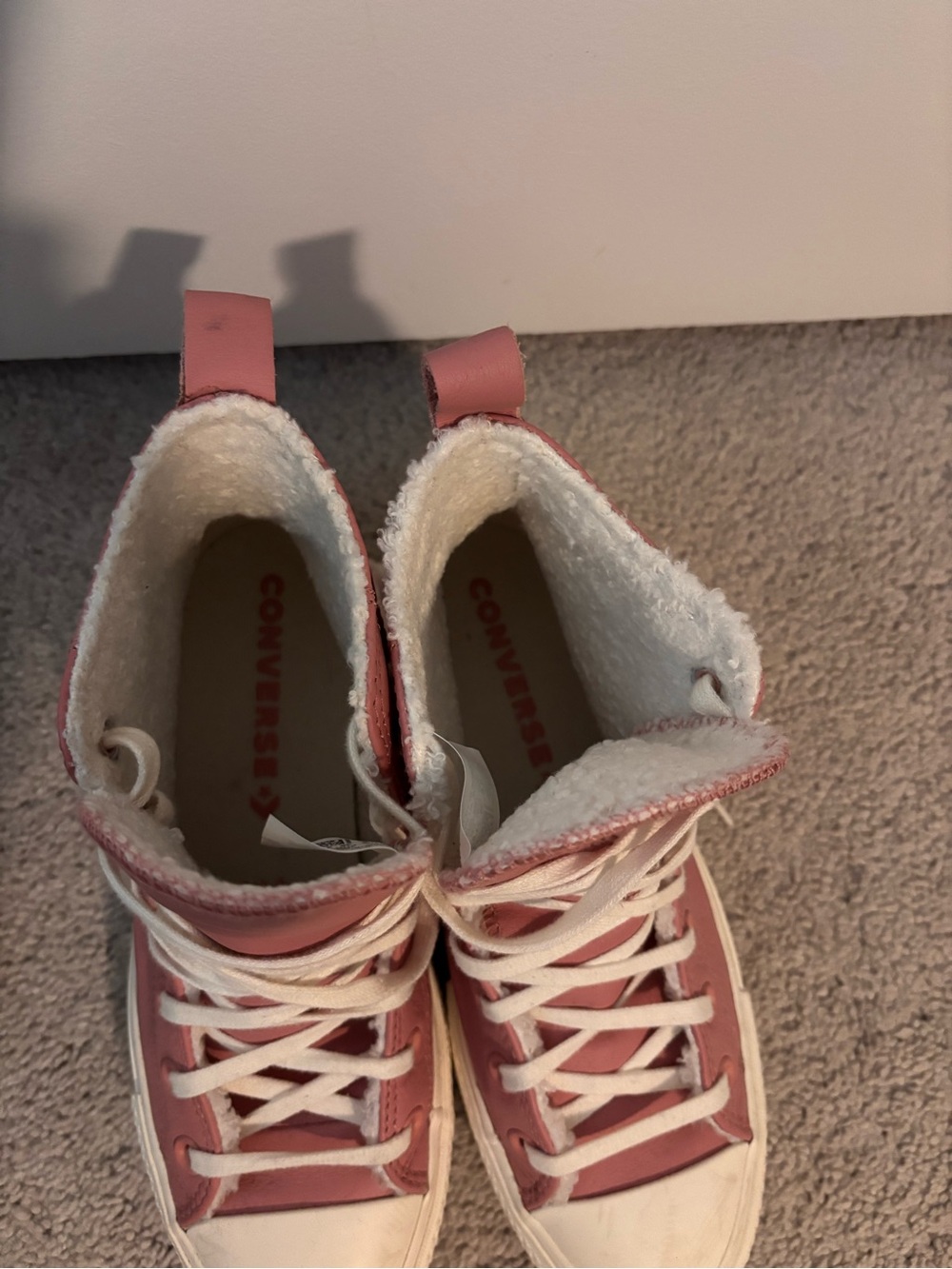 Converse Pink High-Top Sneakers with White Sherpa Collar